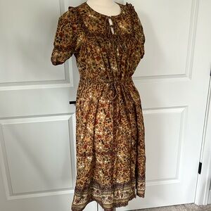 Ankoa size M cotton block print Midi Dress Flutter Sleeve